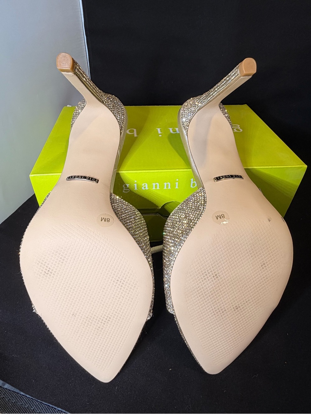 Gianni Bini Sparkling Gold Open-Toe Slide Heels - Picture 2 of 6